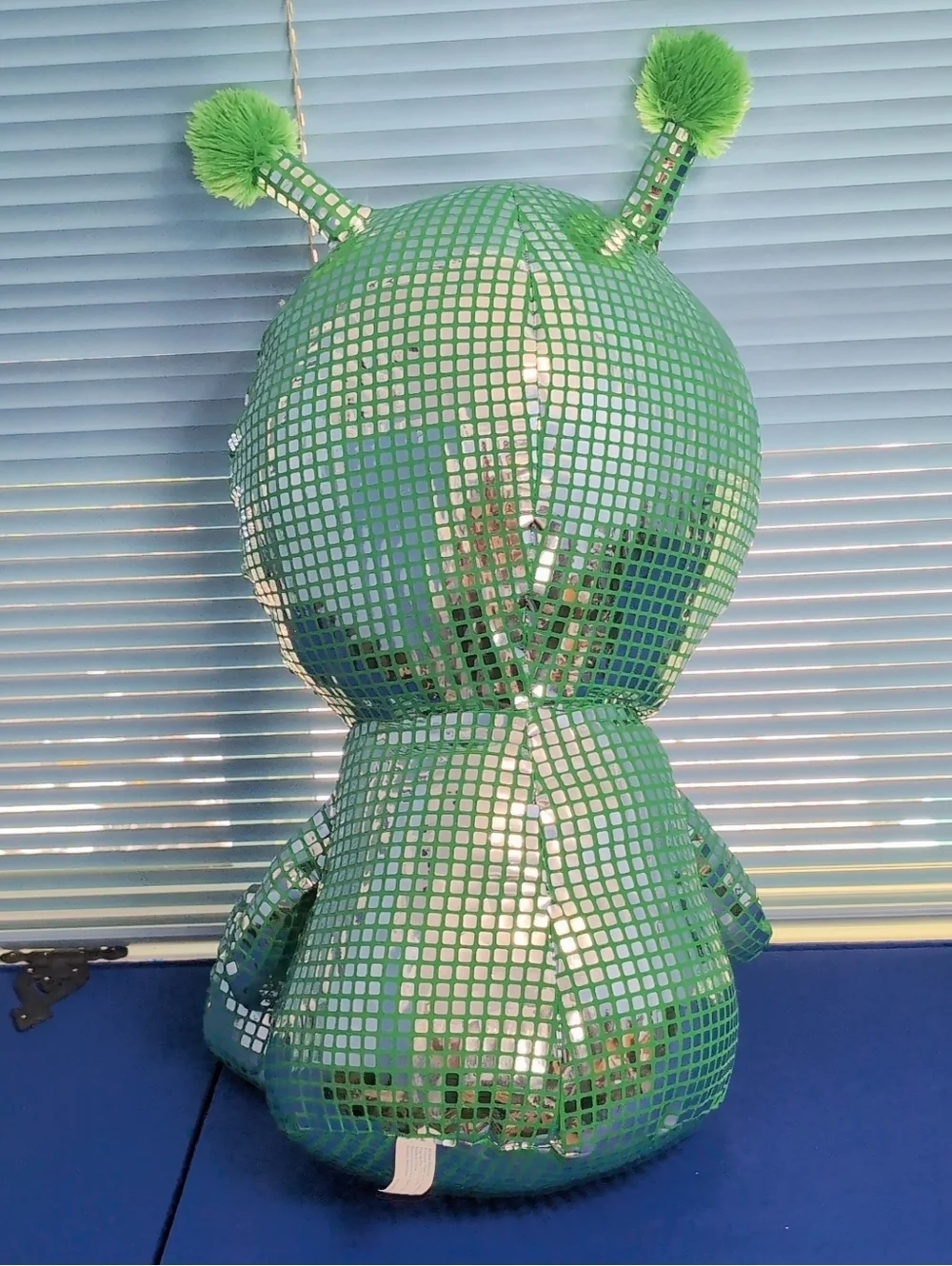 Jumbo XL 38 Inch Green Alien Plush Toy - Disco Heart Shiny Mosaic Design